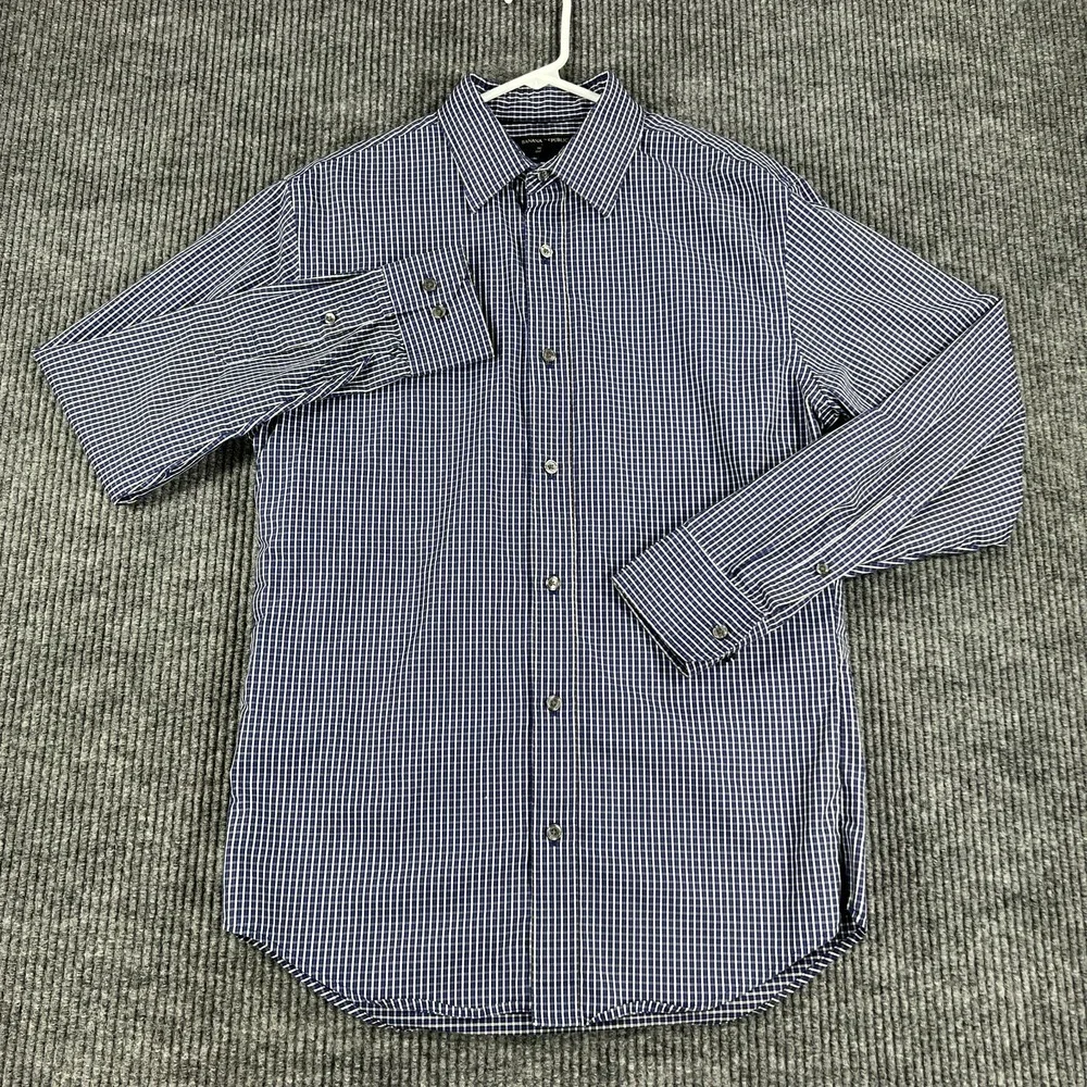 Banana Republic Shirt Mens Medium Blue Check Long Sleeve Button Up Classic Fit